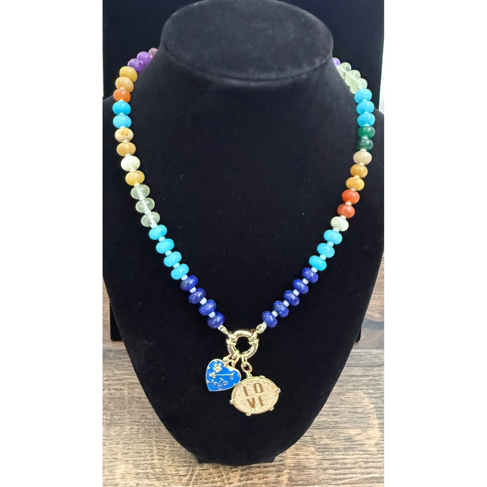 Anthropologie Serafina multi stone heart charm necklace 14k plate Women NWT